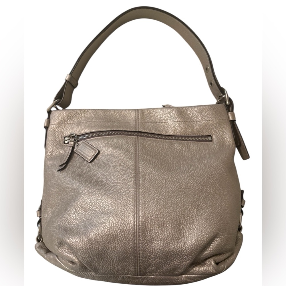 Coach silver metallic pebbled leather 2-way duffle